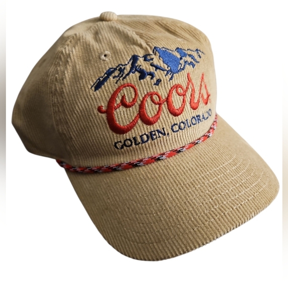 Coors Banquet Hat Corduroy Snapback Golden Colorado Khaki Tan Vintage Style Dad - Picture 2 of 5